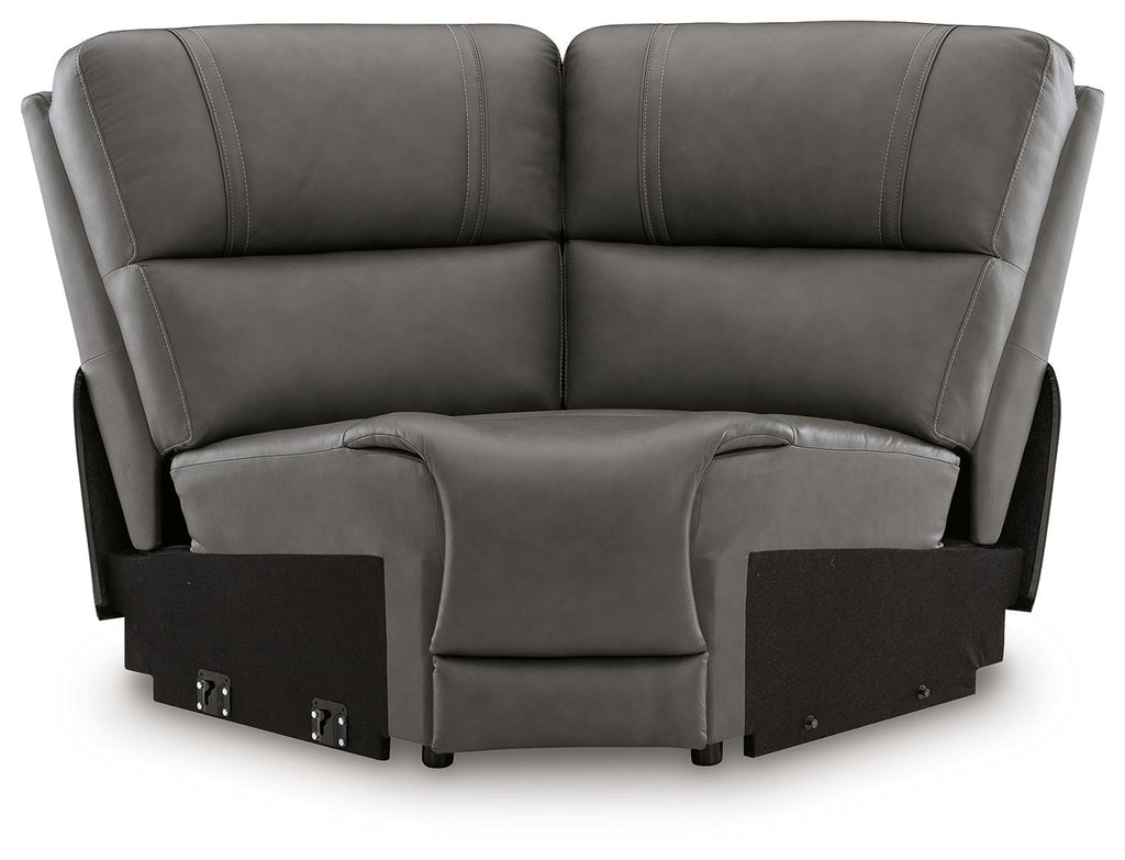 5Z-Harrenhurst wedge anchor upholstered dark gray chair with padded arms and back.