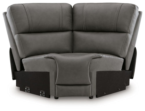 5Z-Harrenhurst wedge anchor upholstered dark gray chair with padded arms and back.
