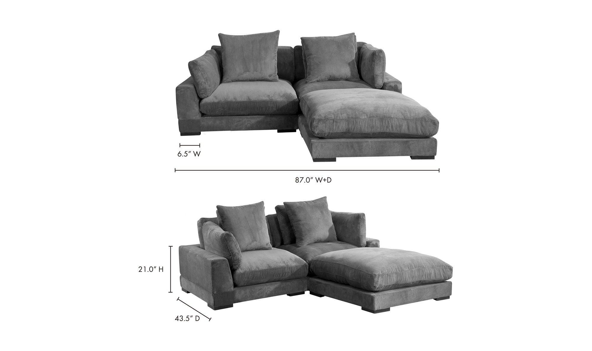 Charcoal Gray Modular Sectional - Corduroy, Tumble-Stationary Sectionals-American Furniture Outlet