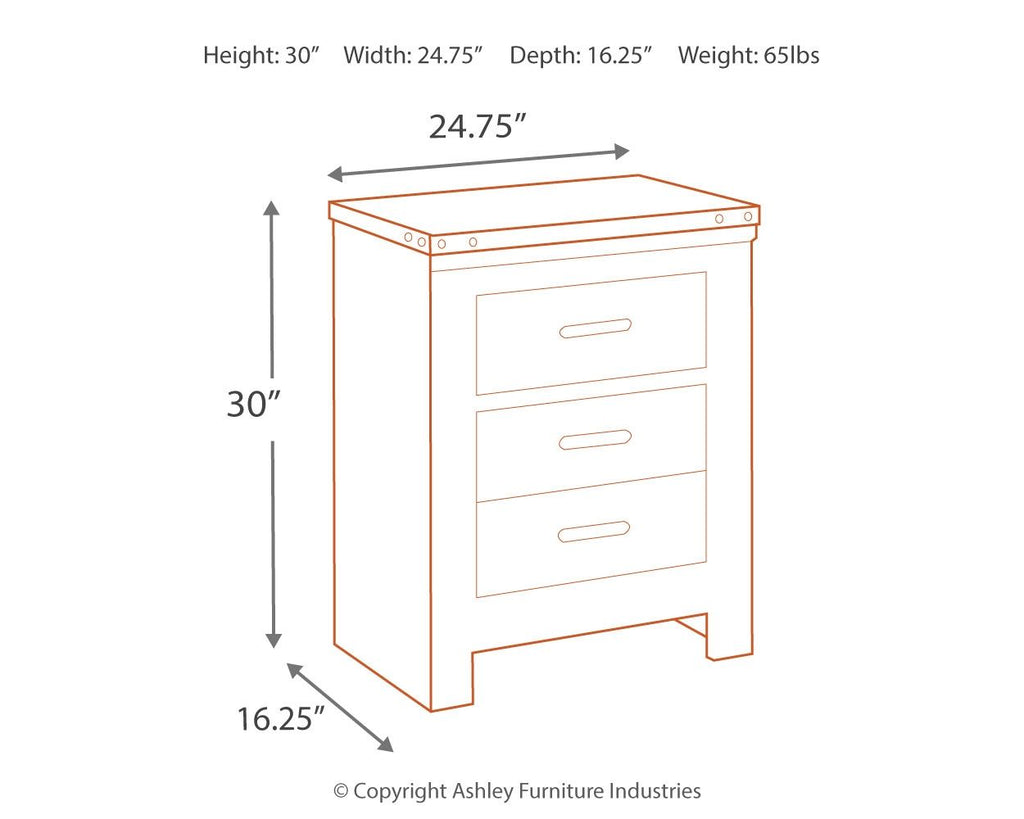 Night stand dimensions diagram, height 30 in, width 24.75 in