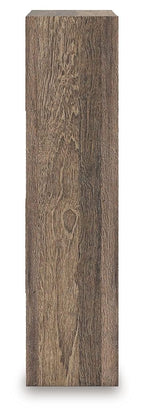 Dark brown cube organizer side panel with wood-grain texture and open frame
