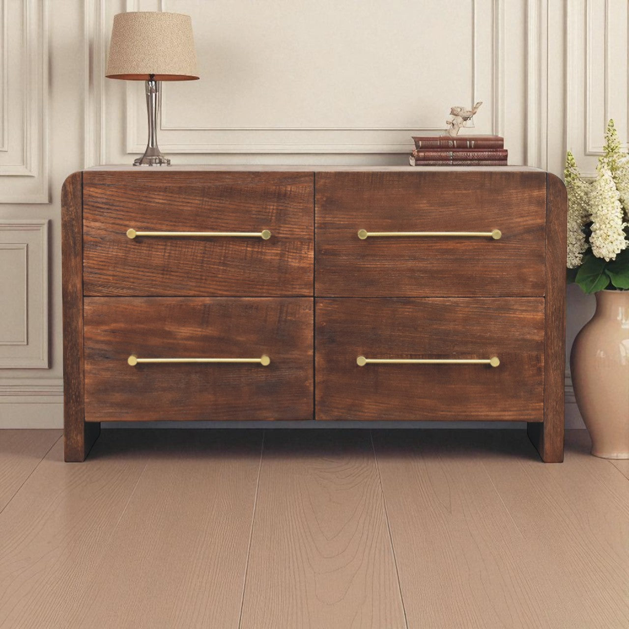 Copenhagen 4-Drawer Chest - Solid Smoked Oak Wood, Brown