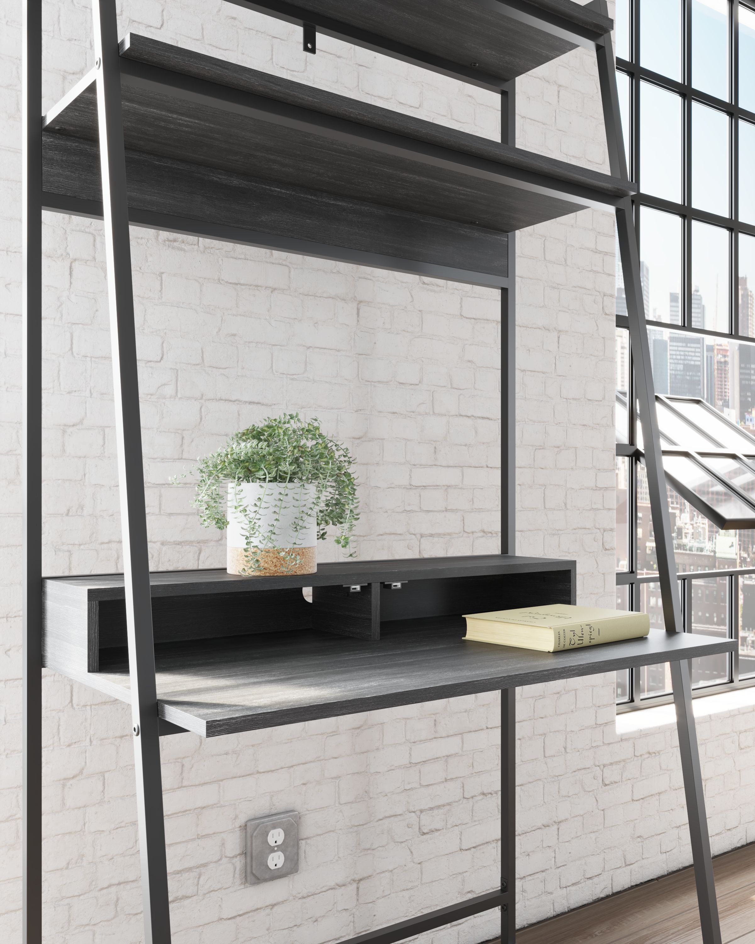 Yarlow - Black - Home Office Desk And Shelf