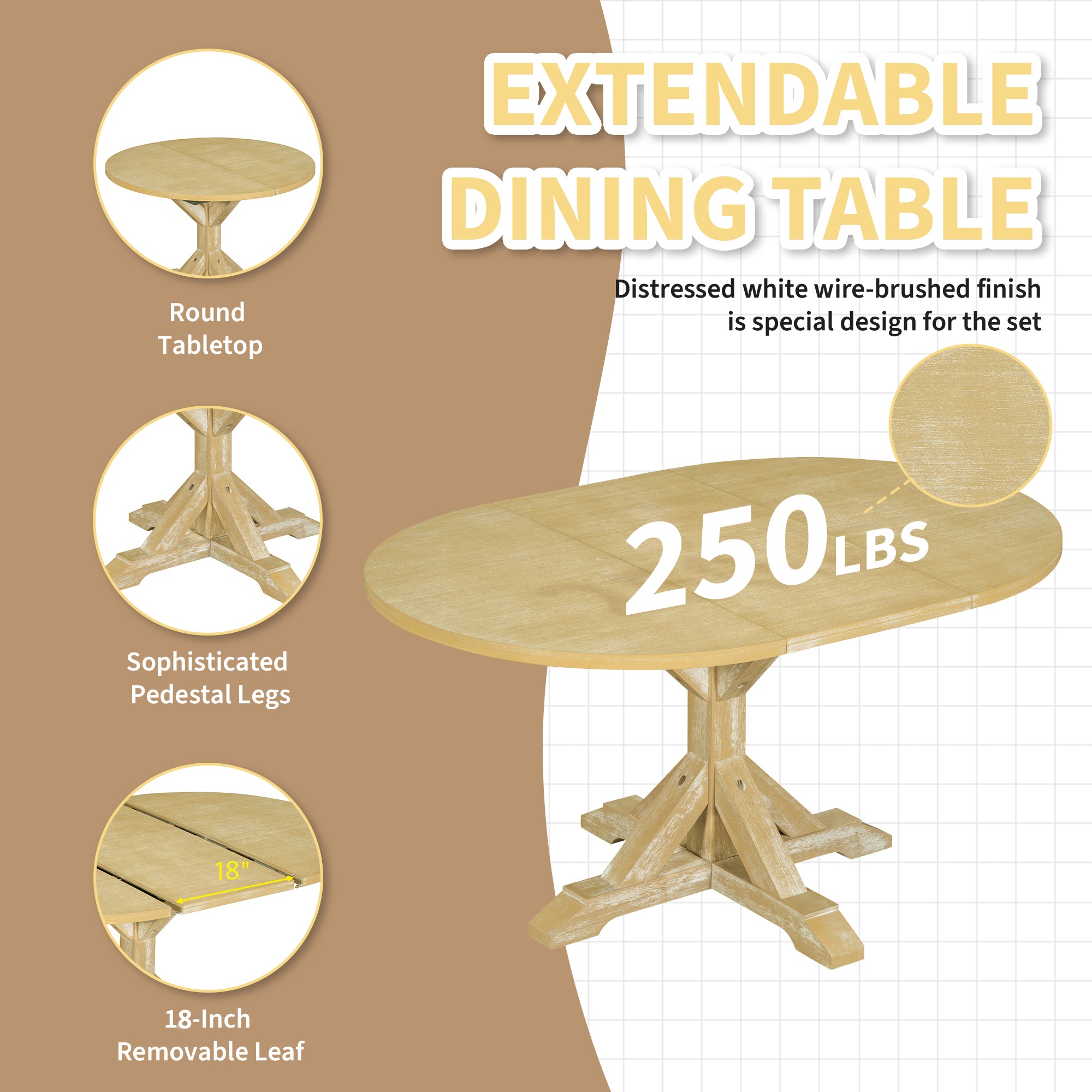 Farmhouse 60" Extendable Dining Table Set - 6 Pcs