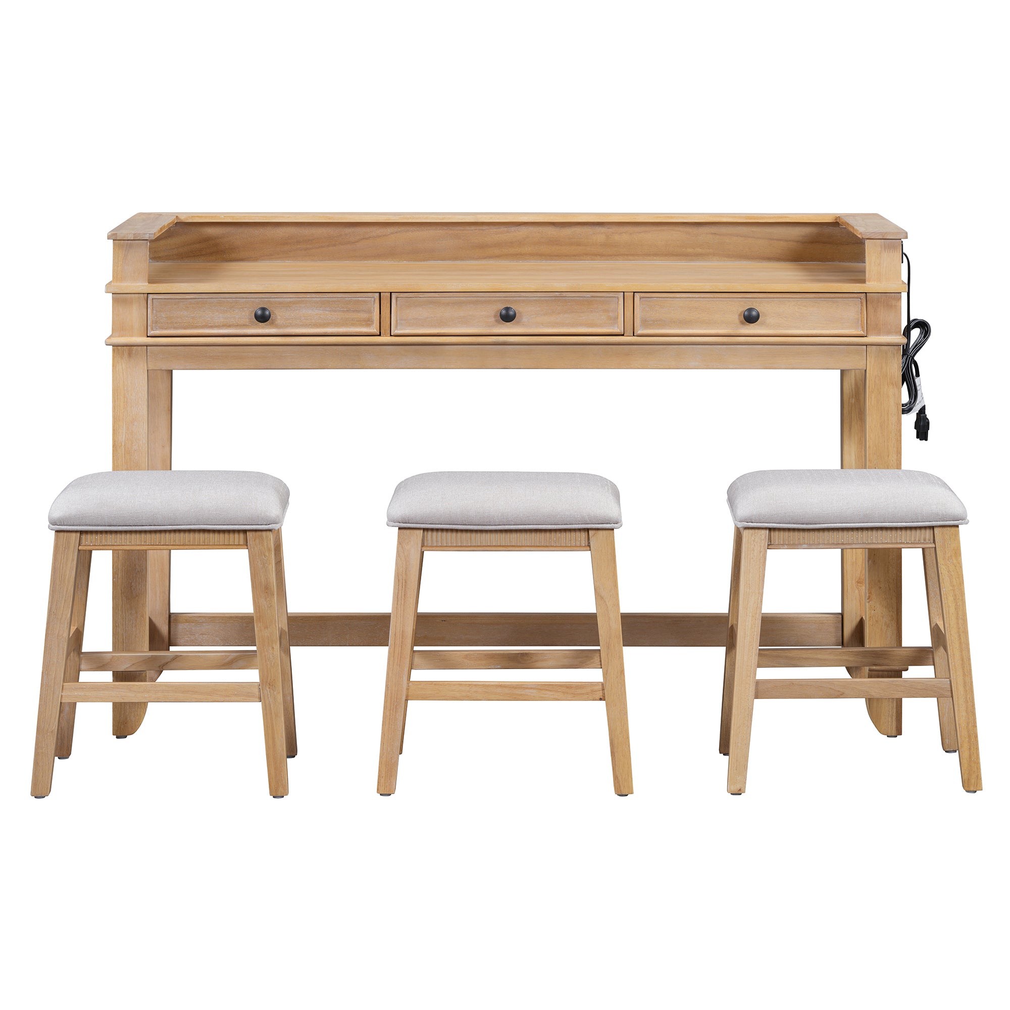 4-Pc Dining Set w/ 3 Stools (Natural)