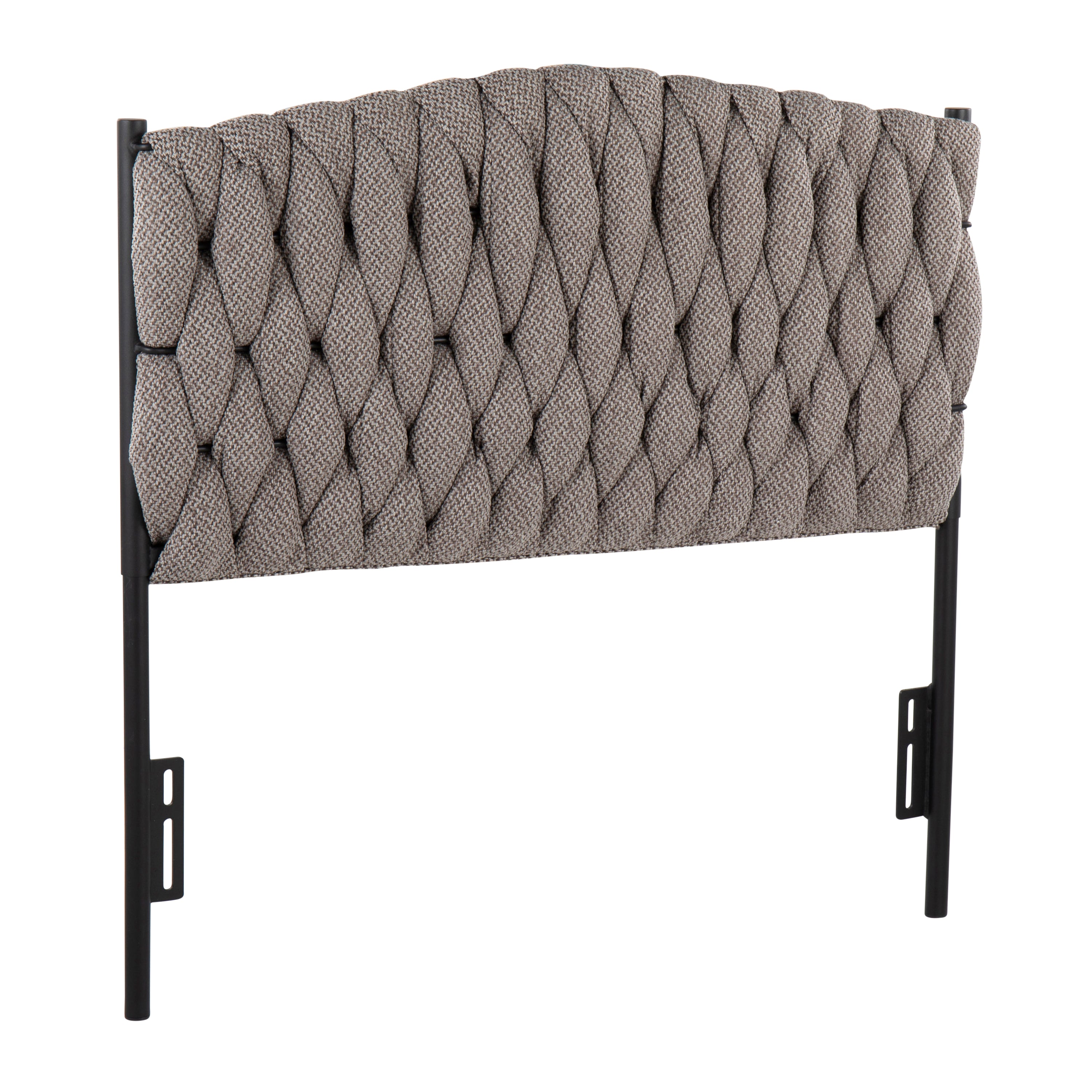 Braided Matisse Twin Headboard, Black Metal, Grey Fabric by LumiSource