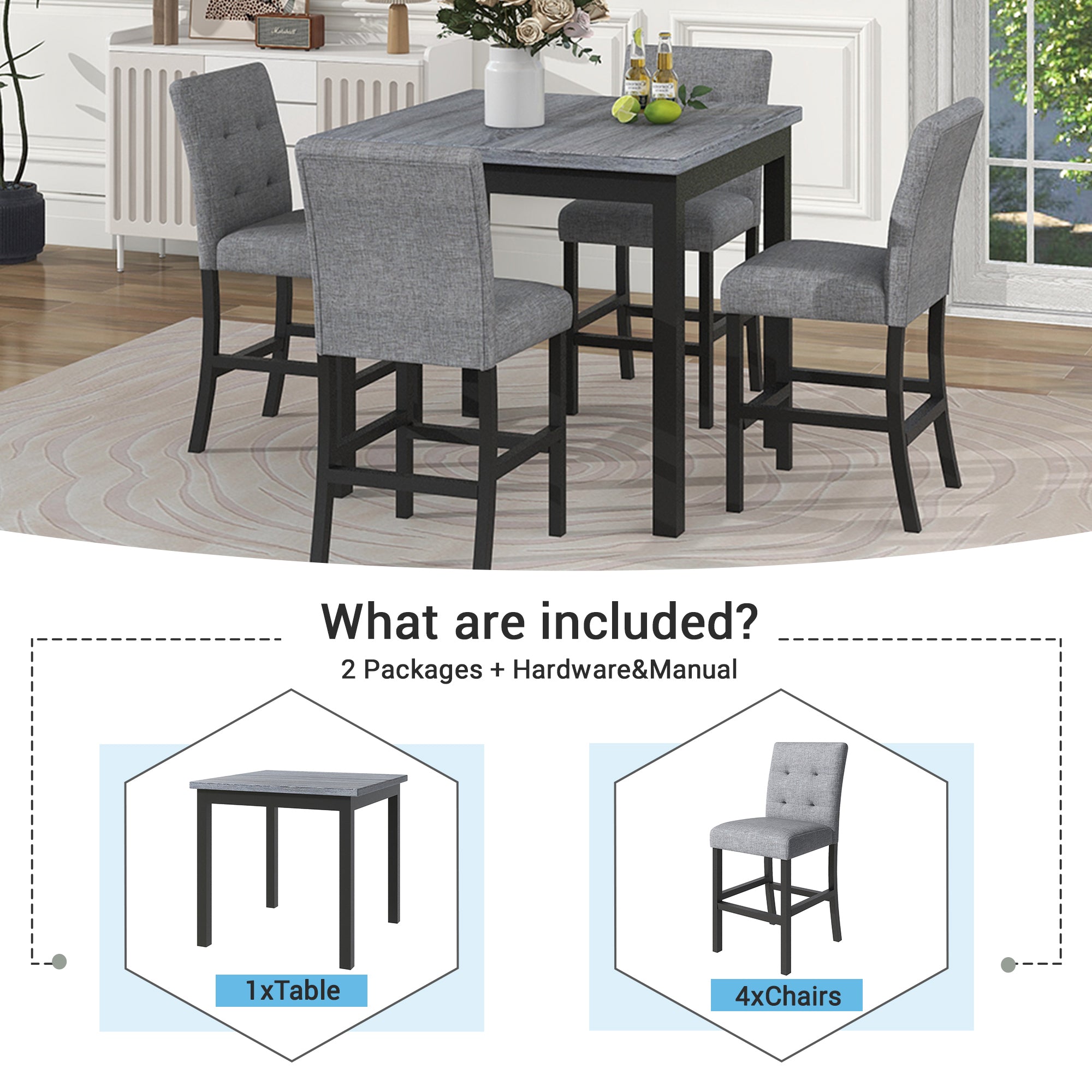 5-Piece Counter Height Dining Set, Black