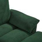 Green corduroy chaise seat cushion with textured horizontal ridges