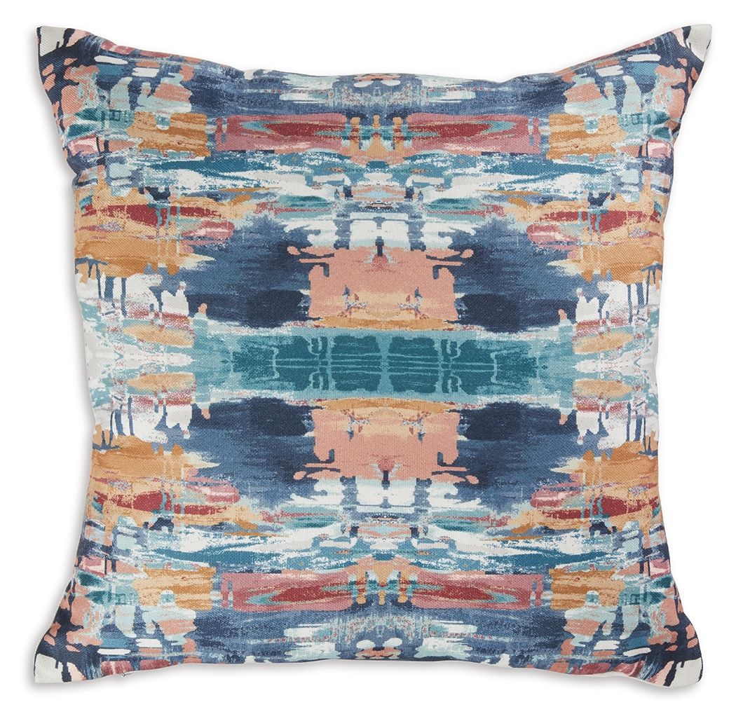 Kennick pillow, blue abstract print with geometric blocks, square cover