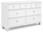 Fortman white dresser with eight drawers and round metal knobs, front view