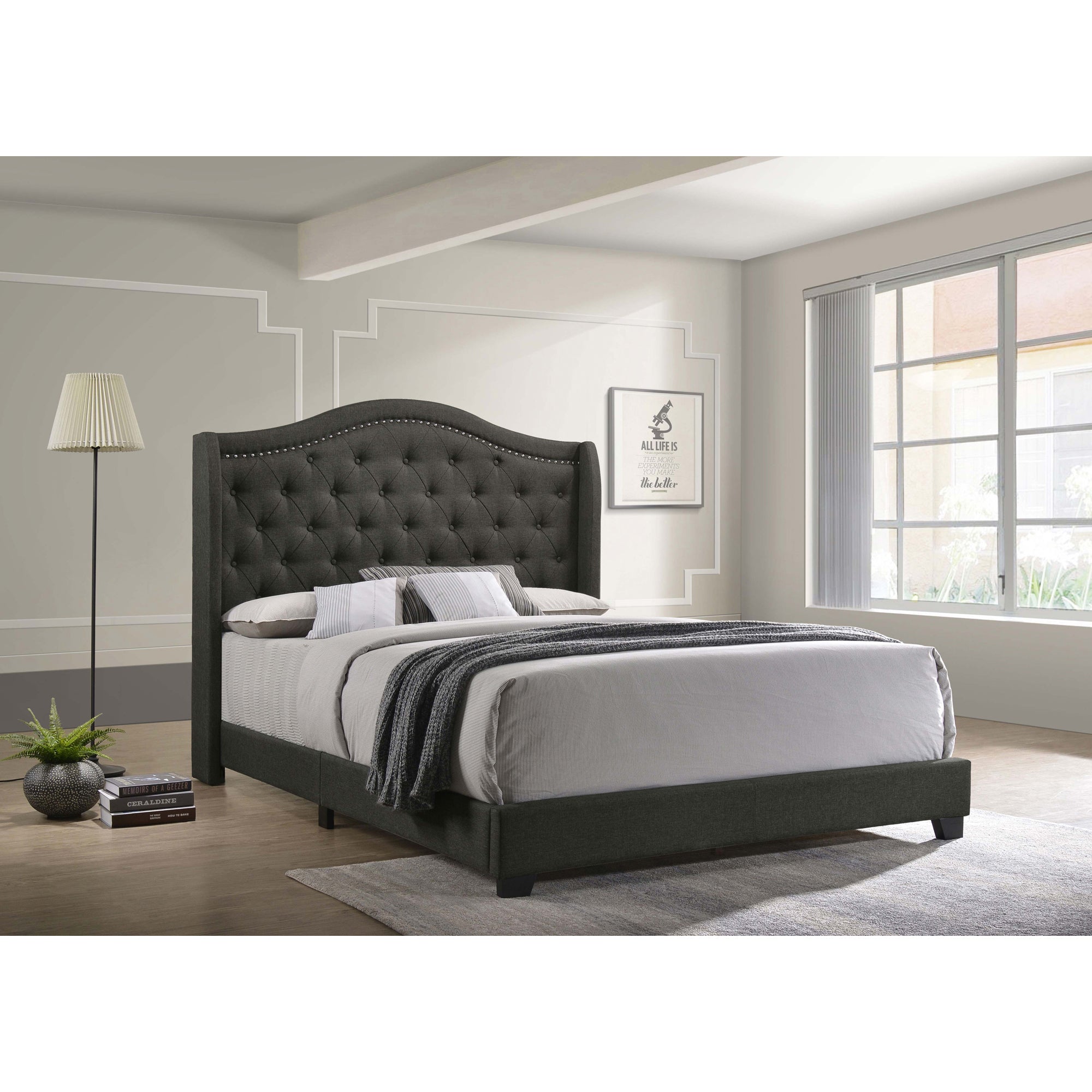 Copper Grey Upholstered Queen Wingback Bed - Stylish Bedroom Furniture