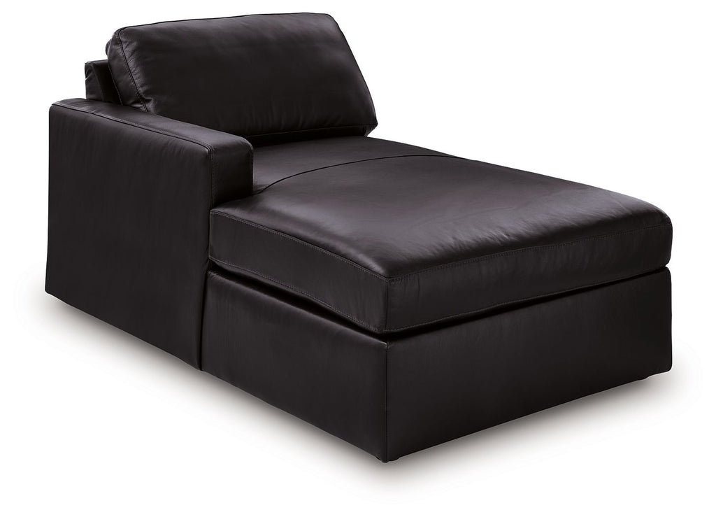 Black LAF corner chaise with armrest, padded backrest, smooth upholstery
