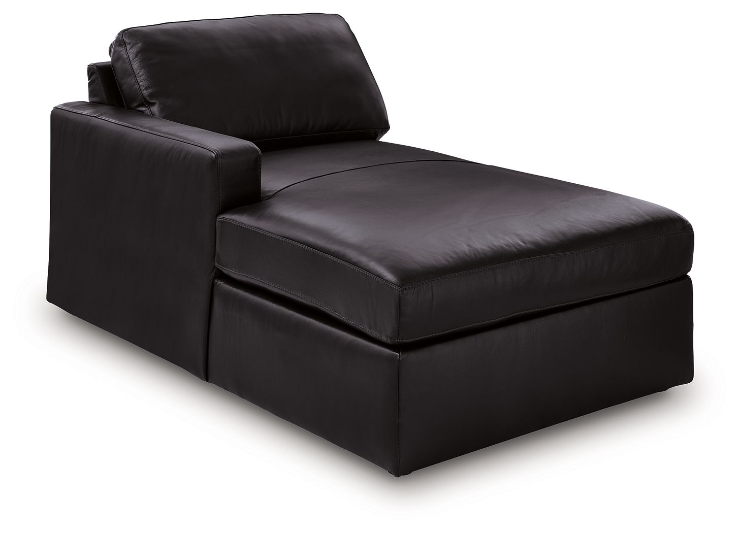 Black LAF corner chaise with armrest, padded backrest, smooth upholstery