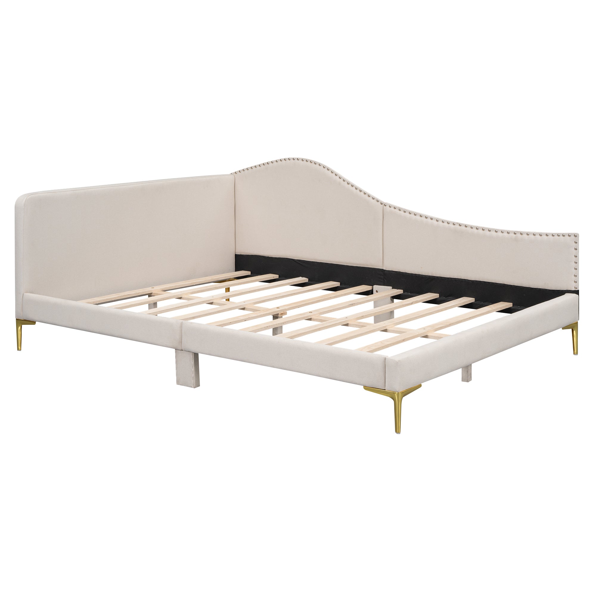 Full Size Upholstered Daybed w/ Headboard & Armrest - Beige