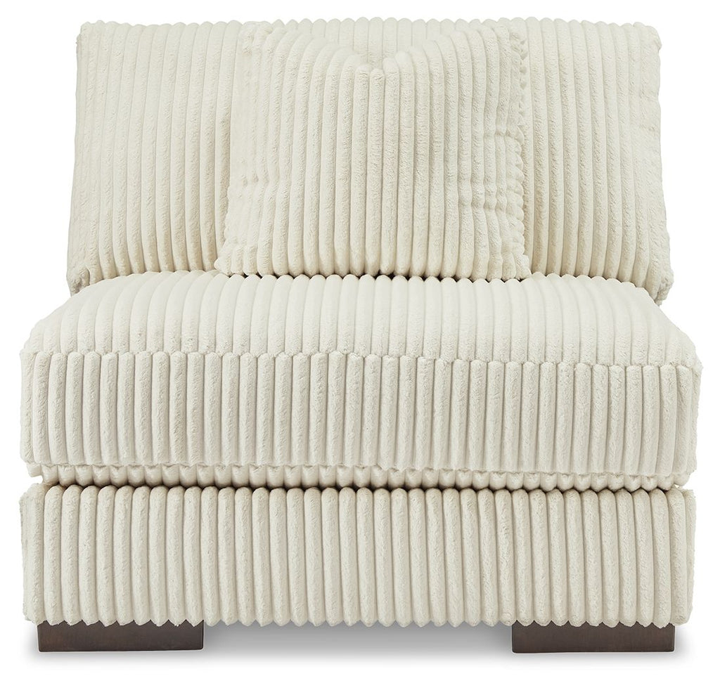Ivory armless chair back and seat with ribbed cord texture