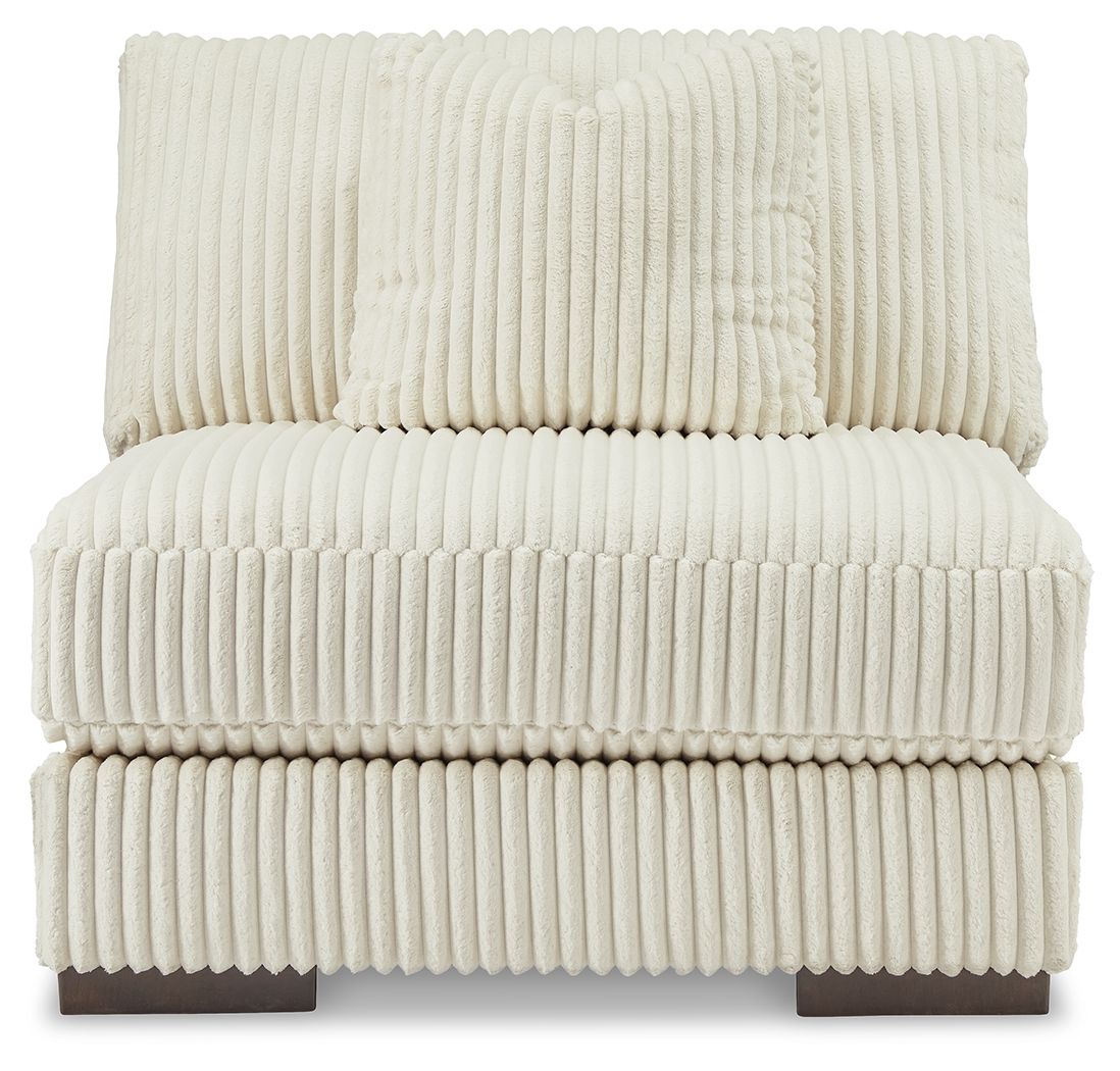 Ivory armless chair back and seat with ribbed cord texture