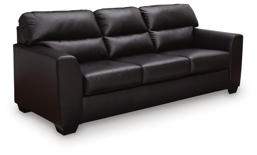 Glennbre queen sofa sleeper in dark midnight, tufted back and padded armrests.