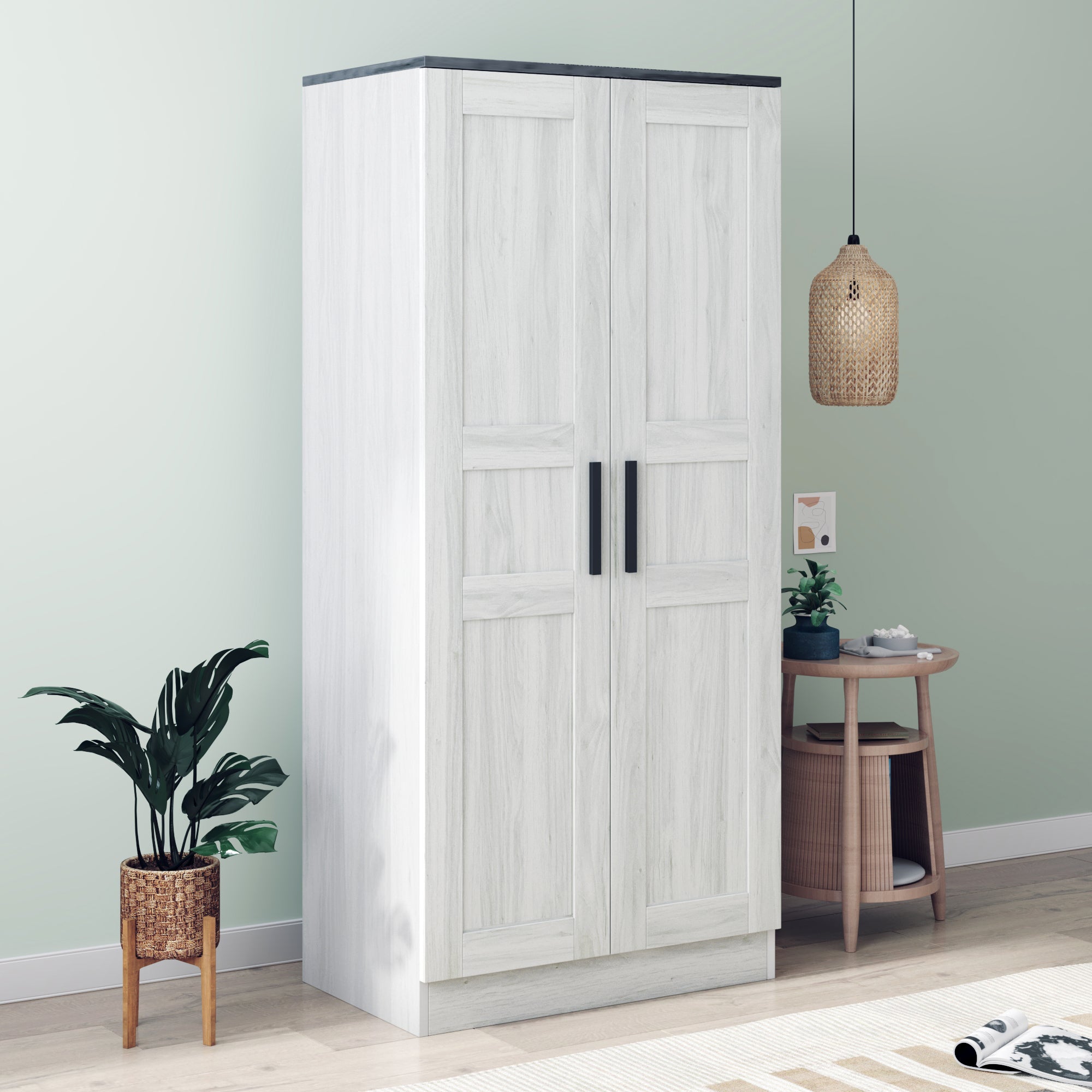 Modern 2-Door Wardrobe Armoire w/ LED - Grey