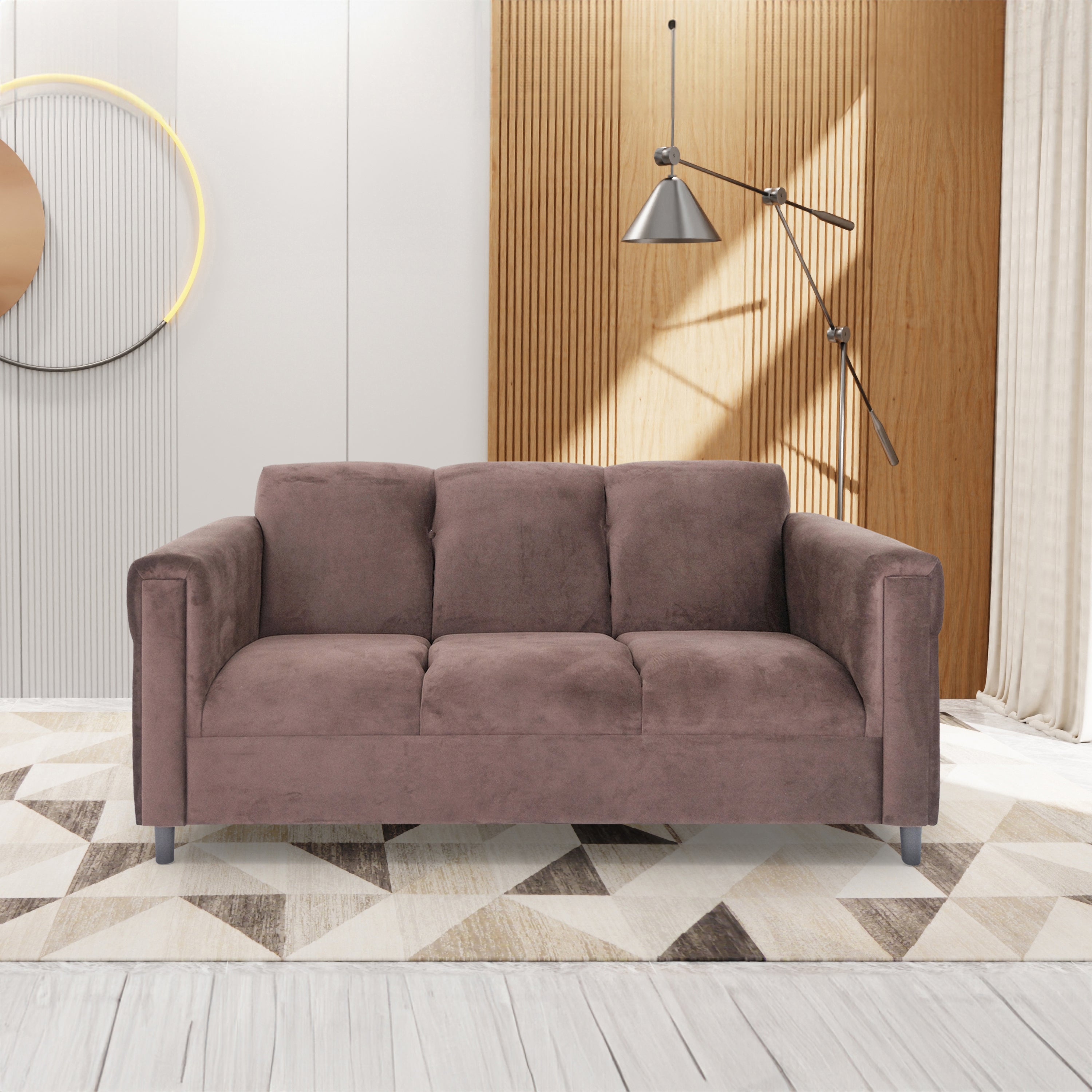 Dark Brown Suede Sofa | Modern 3-Seater Couch