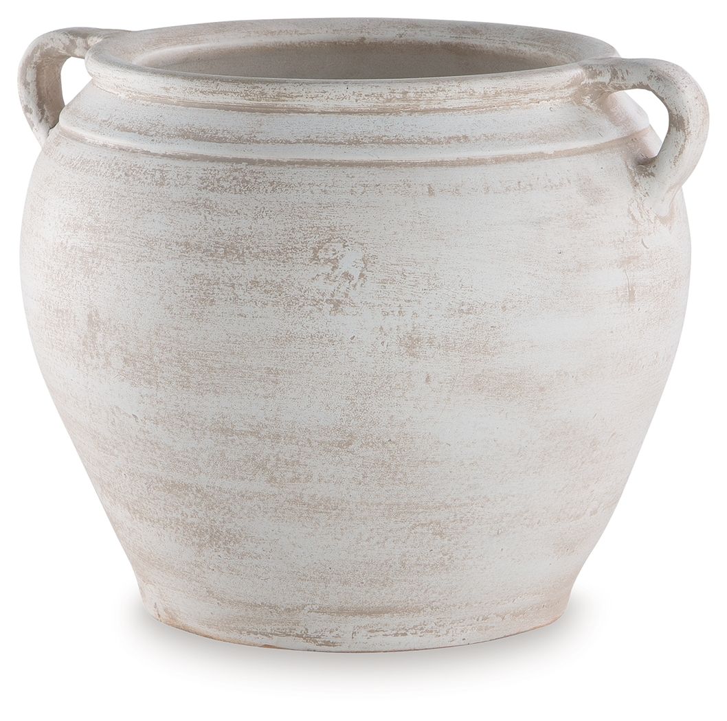 Meadie 9-inch vase, off-white ceramic with side handles and speckled textured surface