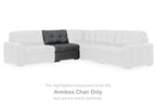Dark gray armless chair component highlighted on a sectional sofa