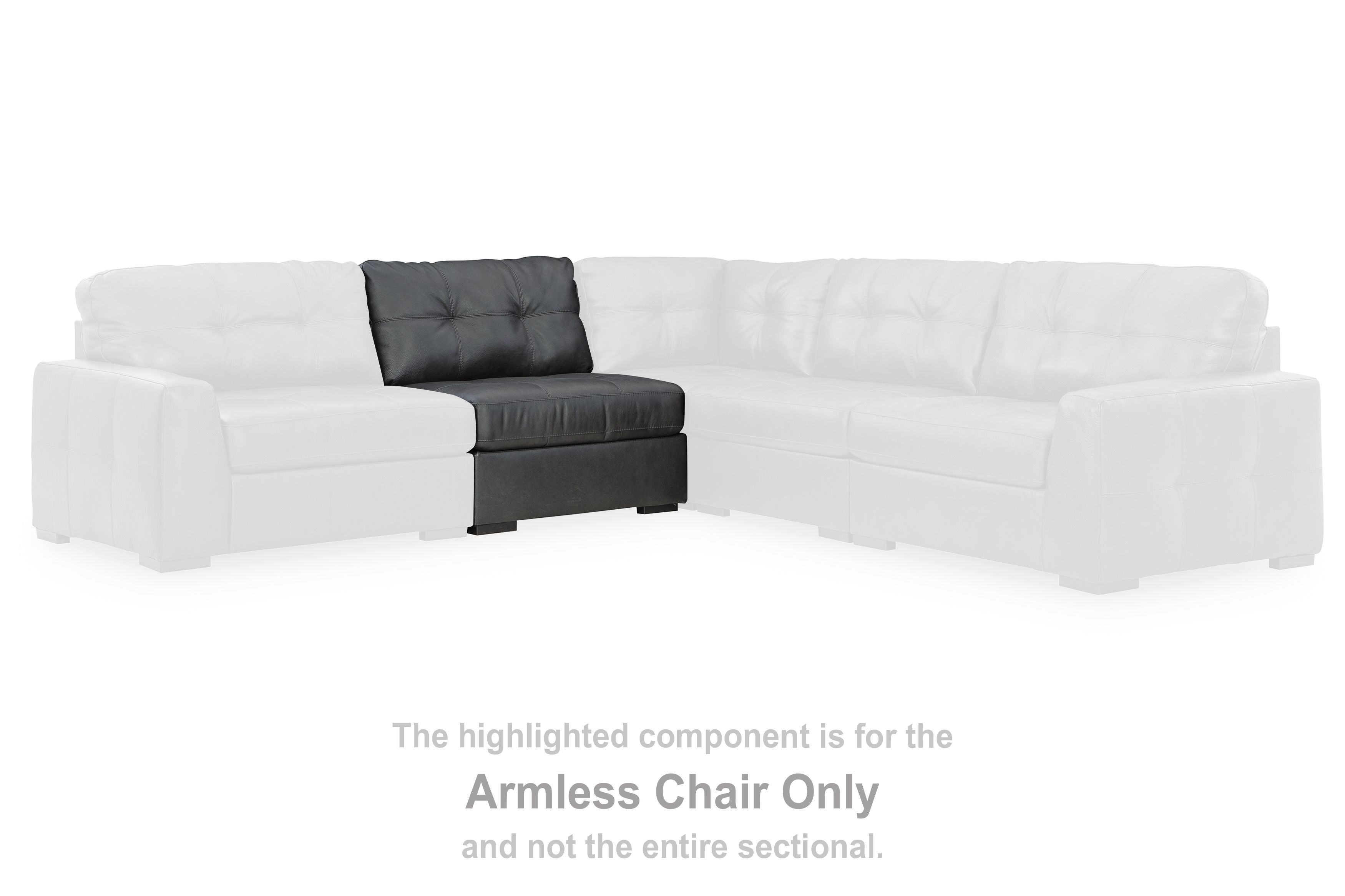 Dark gray armless chair component highlighted on a sectional sofa