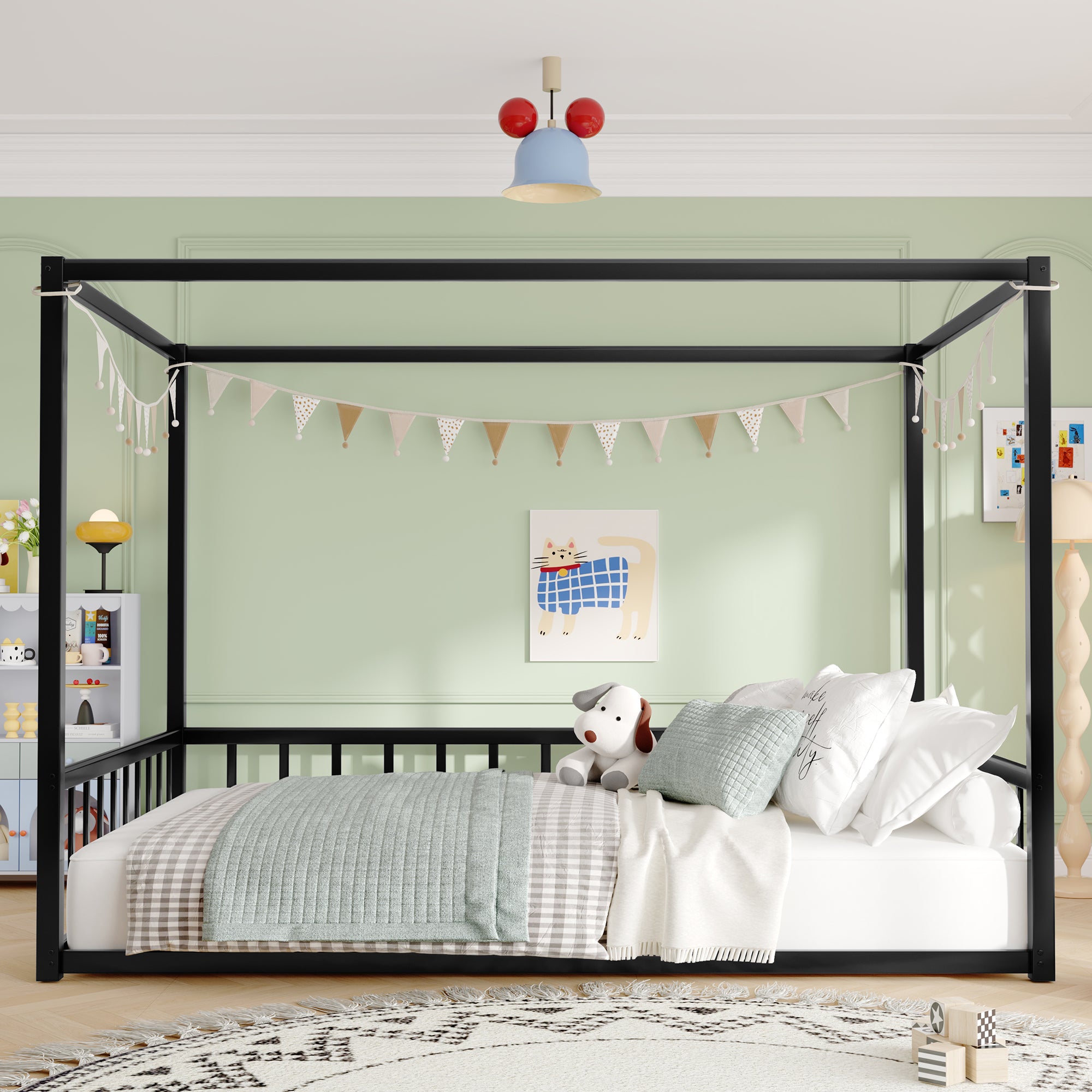 Black Modern Double Bed with Sunshade Floor
