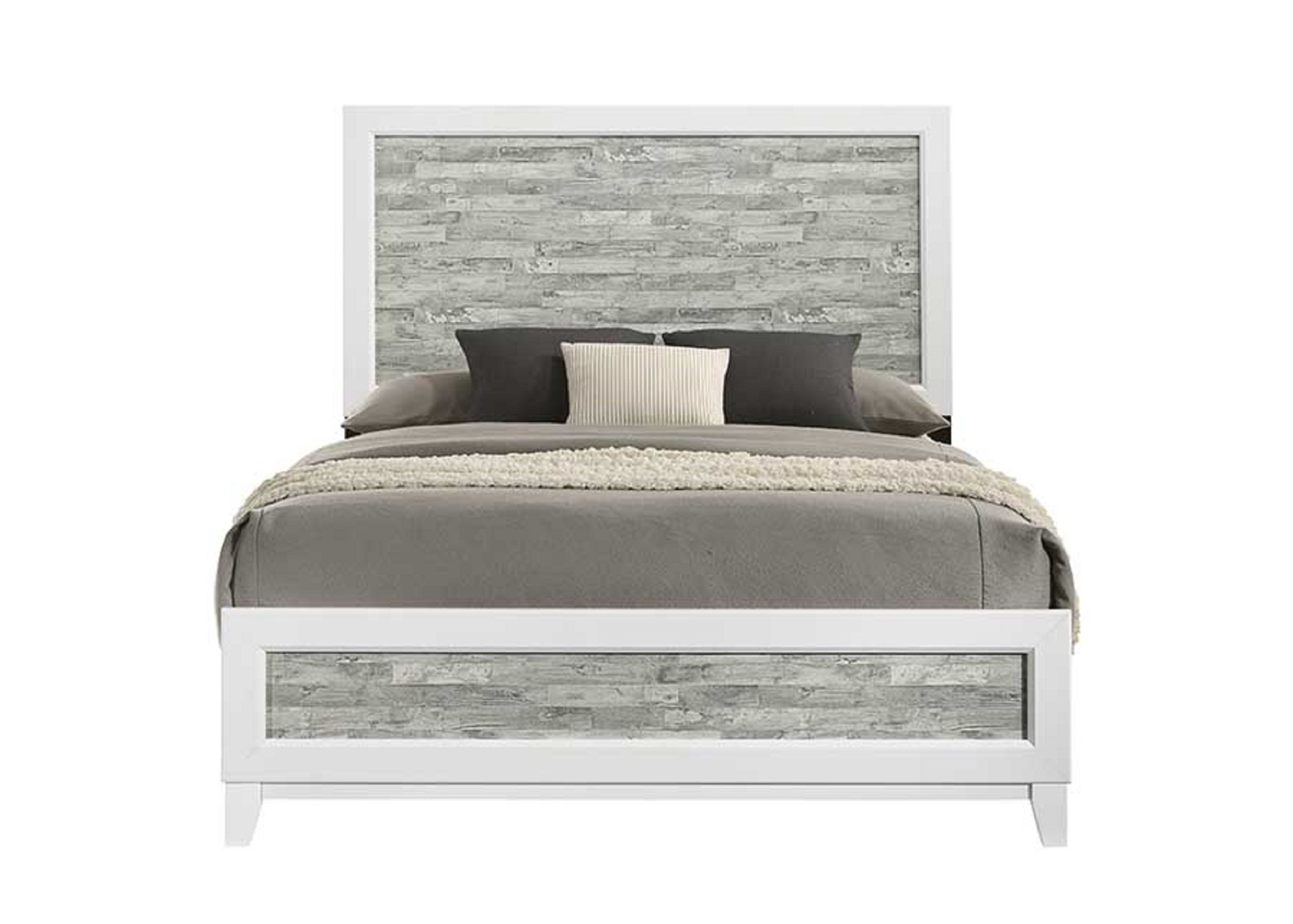 Modern Contemporary King Panel Bed Gray White Headboard Footboard