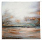 Abstract wall art canvas with grey and muted gold horizontal brush strokes