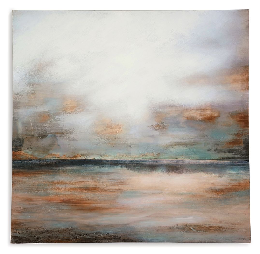 Abstract wall art canvas with grey and muted gold horizontal brush strokes