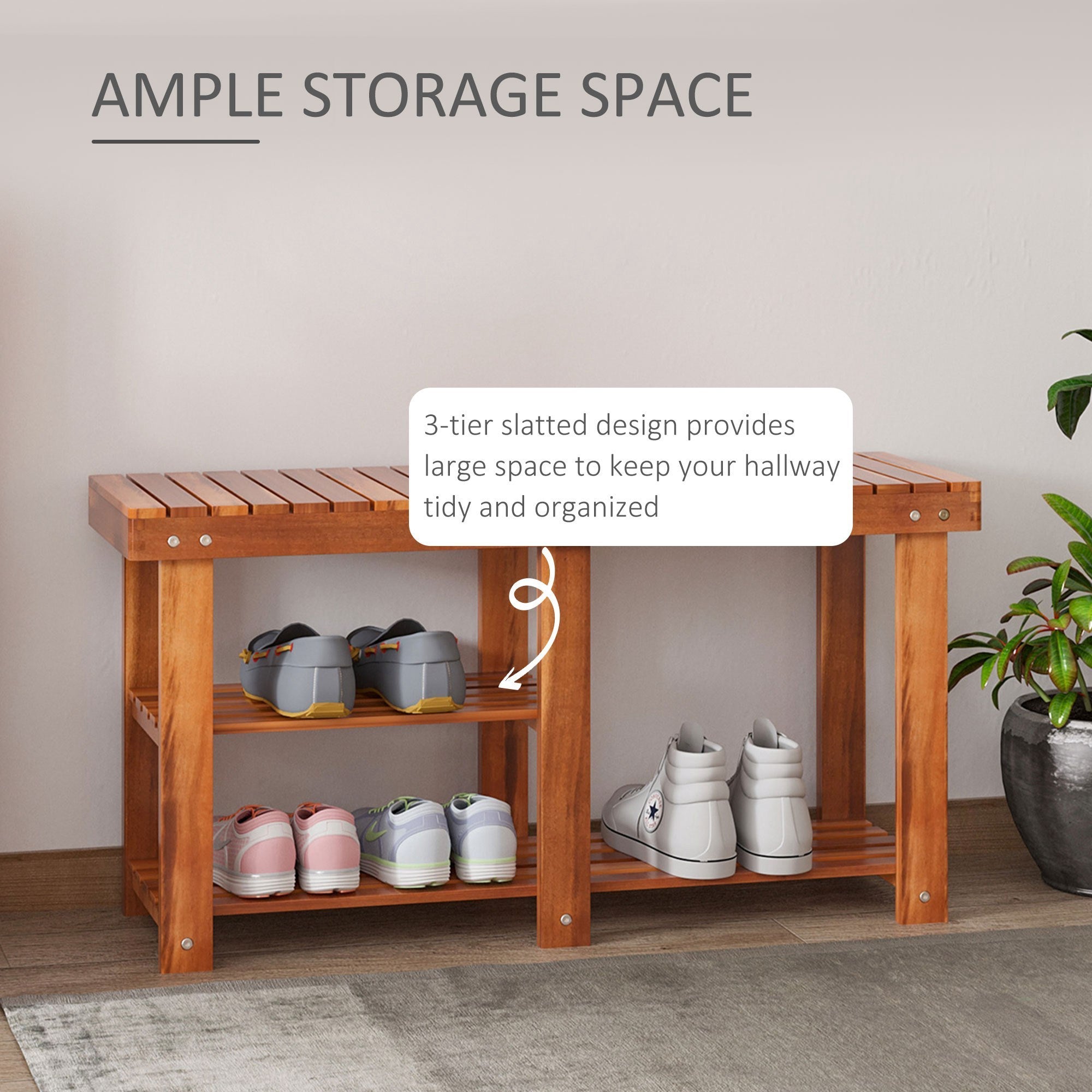 Acacia Shoe Rack Bench - 3-Tier Entryway Storage
