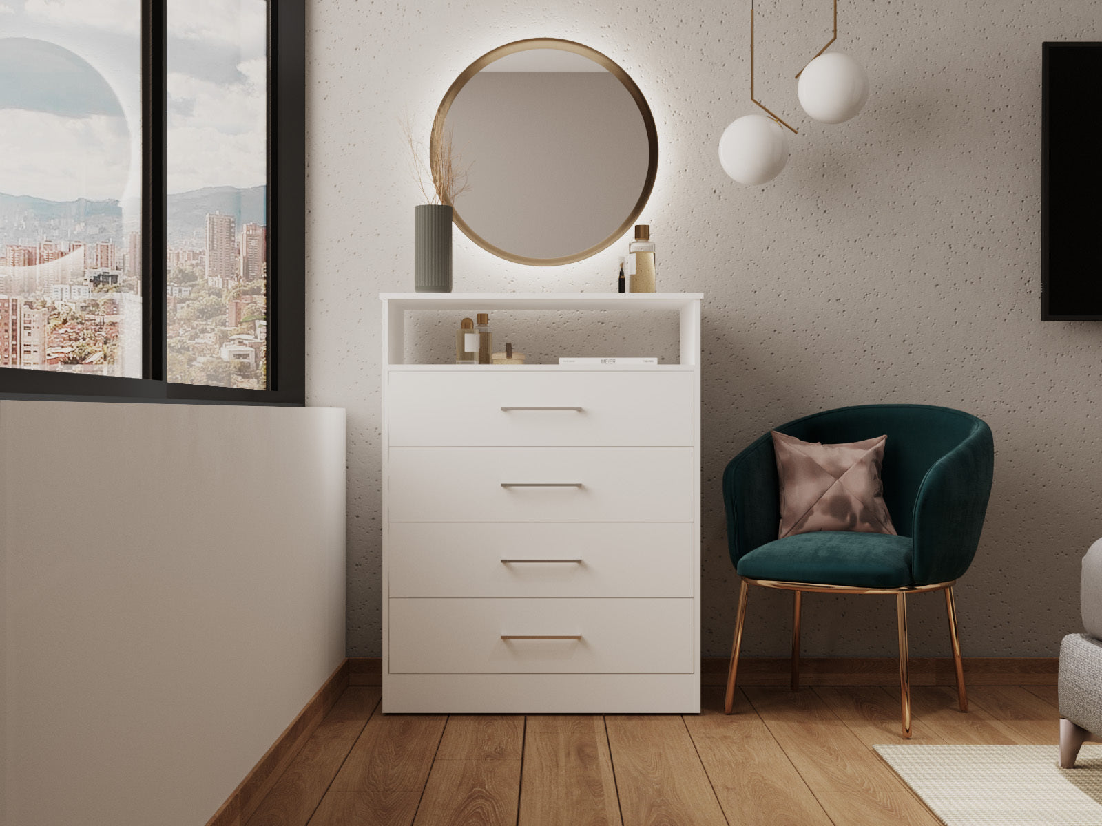 White Dresser | 4 Drawers, 1 Shelf, Superior Top