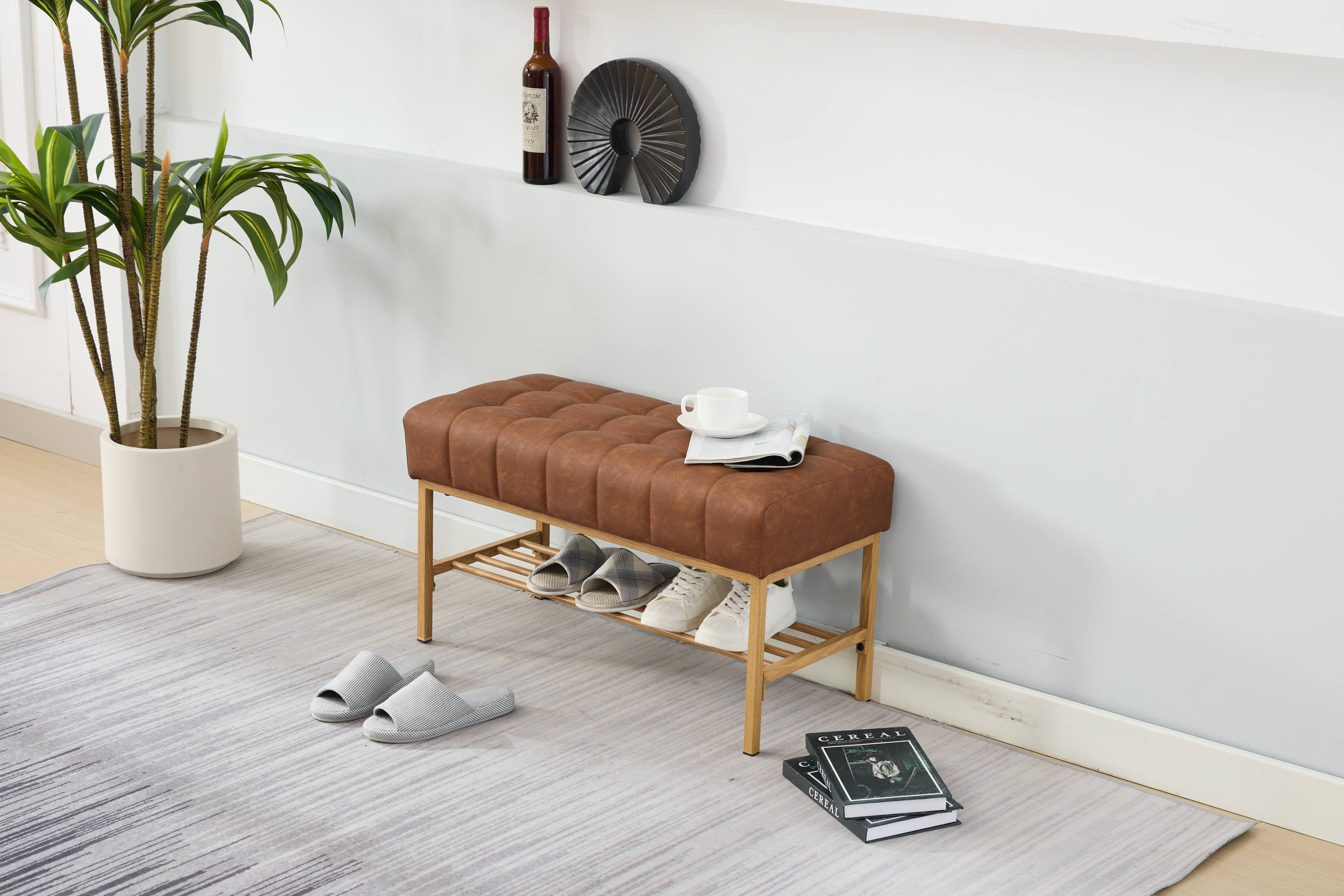 Retro Bed Bench w/ Shelf, 300 LB
