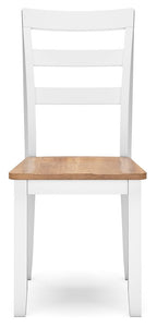 Dining room side chair with white frame and wood-look rectangular seat