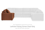 Brown left-arm facing corner chair with rounded arm and two back cushions