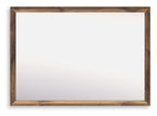 Rectangular bedroom mirror with brown wood frame and clear glass center panel