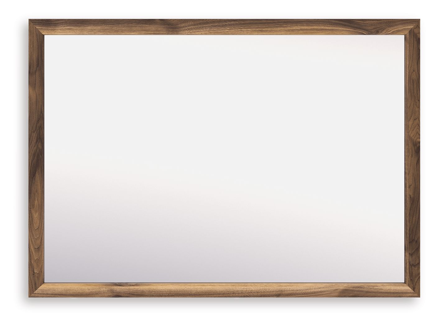 Rectangular bedroom mirror with brown wood frame and clear glass center panel
