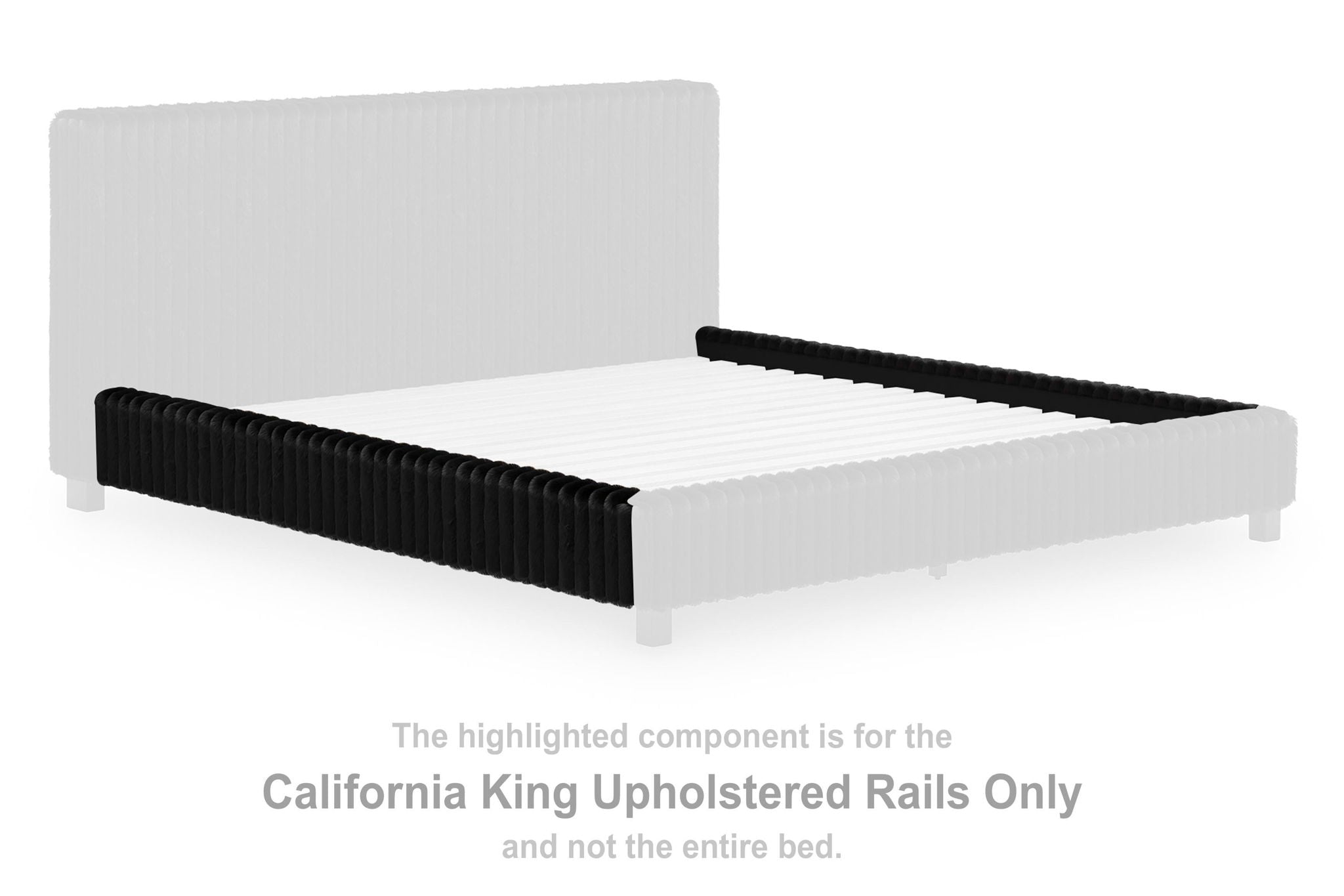 Black upholstered bed rails, California king size, with padded top edge