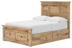 White panel storage bed with slatted base, two front drawers, and paneled headboard