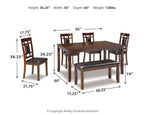 Dining table set layout diagram with table and chairs shown with measurements