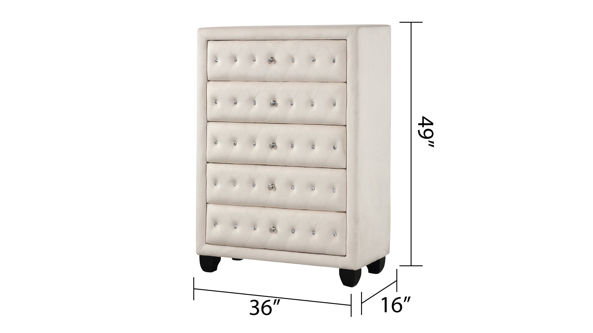 Modern Crystal Tufted Velvet Chest - 5 Drawers