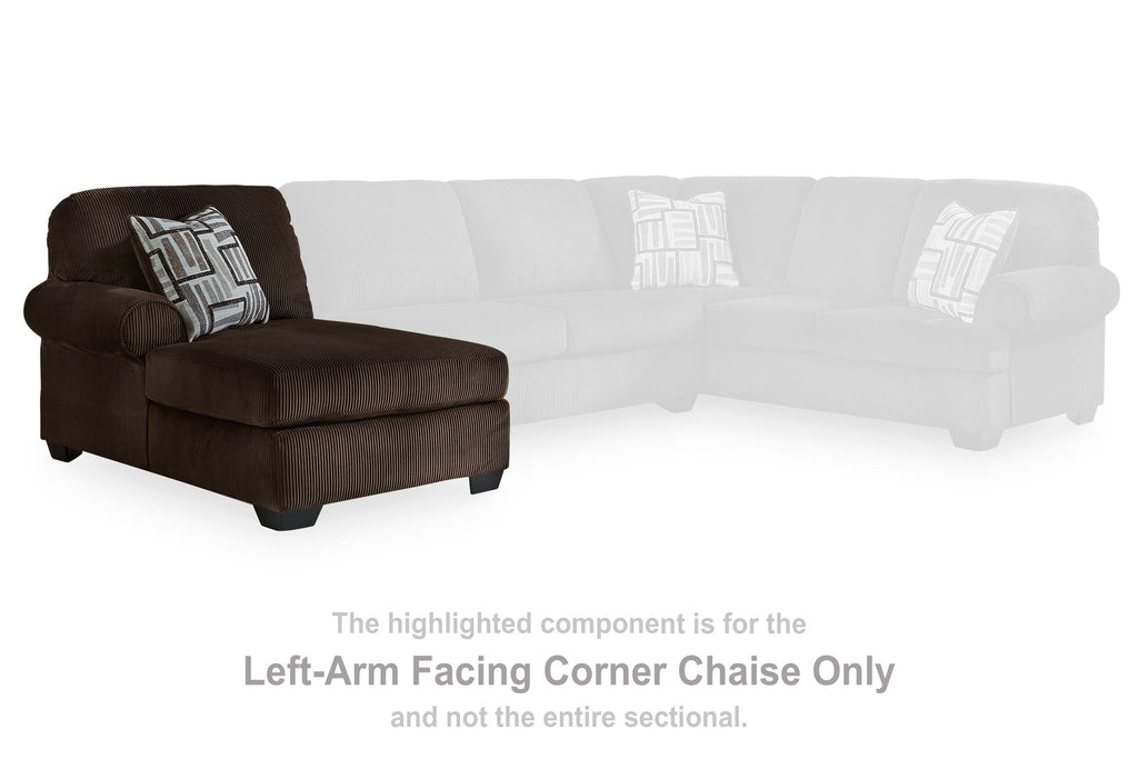 Chocolate-brown corner chaise section with throw cushion and low legs