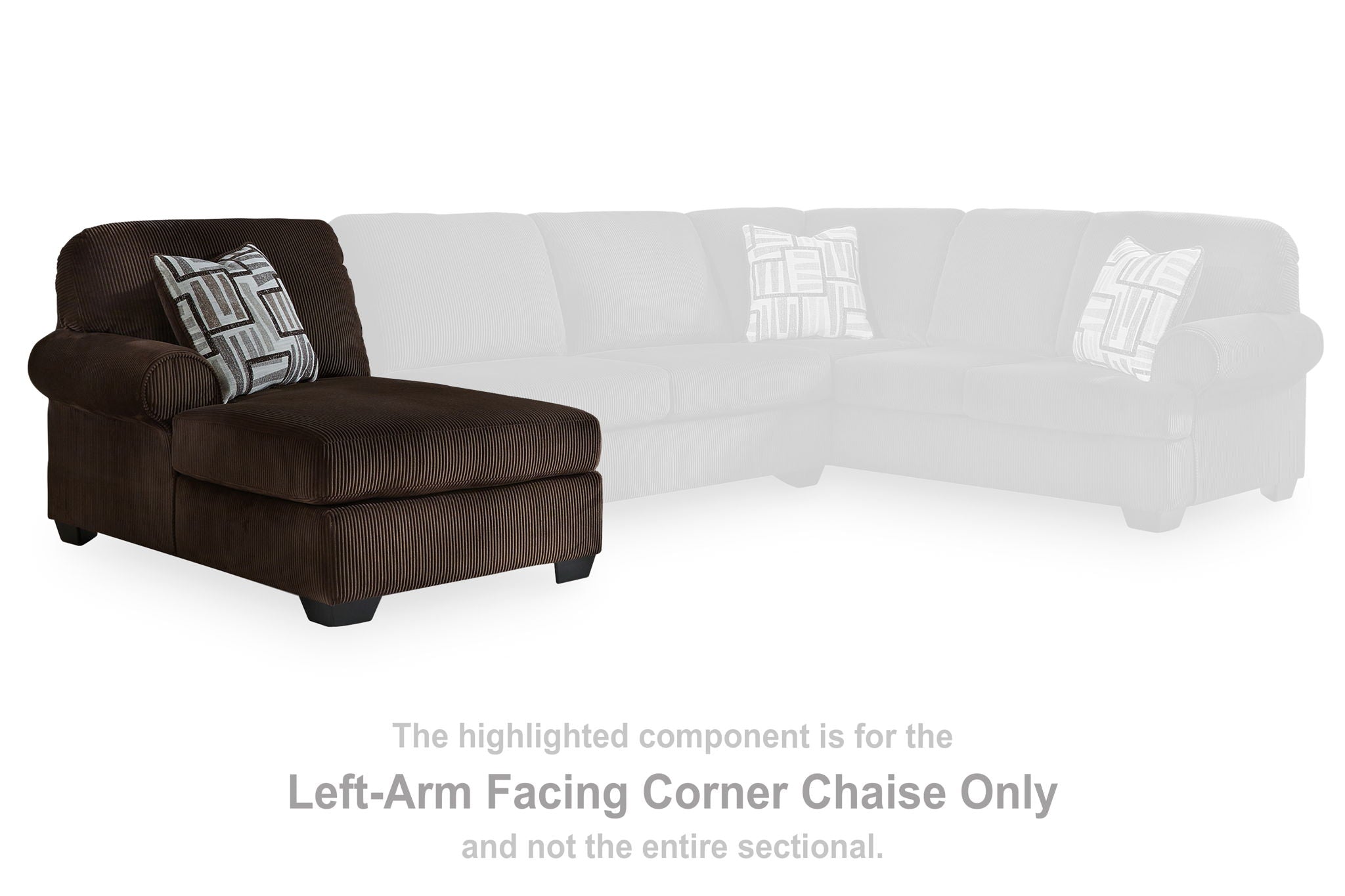 Chocolate-brown corner chaise section with throw cushion and low legs