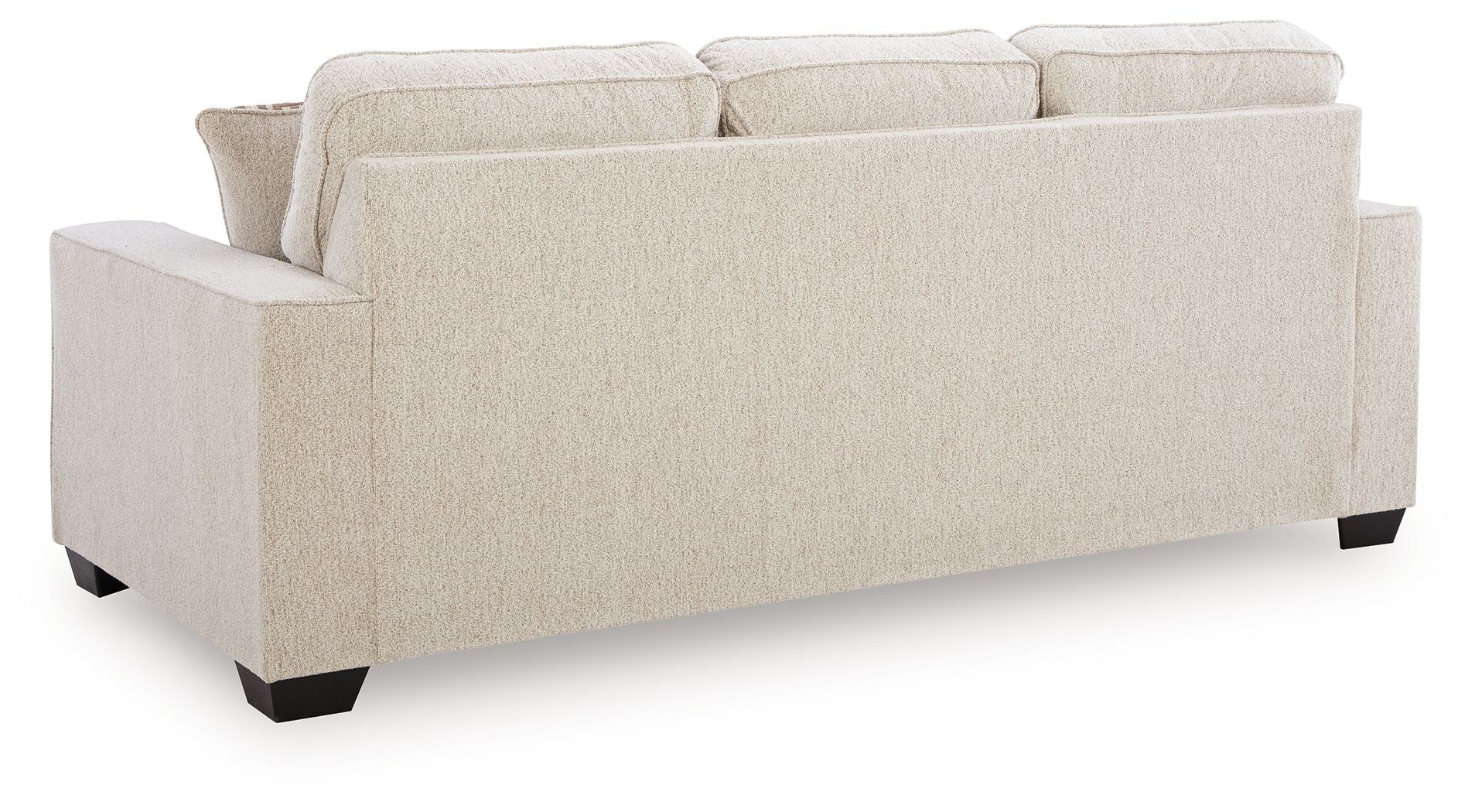Queen sofa sleeper with beige upholstery and three back cushions