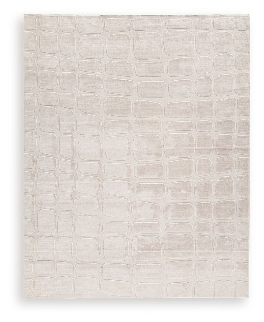 Washable beige rug square flat with subtle embossed crocodile pattern