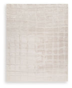 Washable beige rug square flat with subtle embossed crocodile pattern