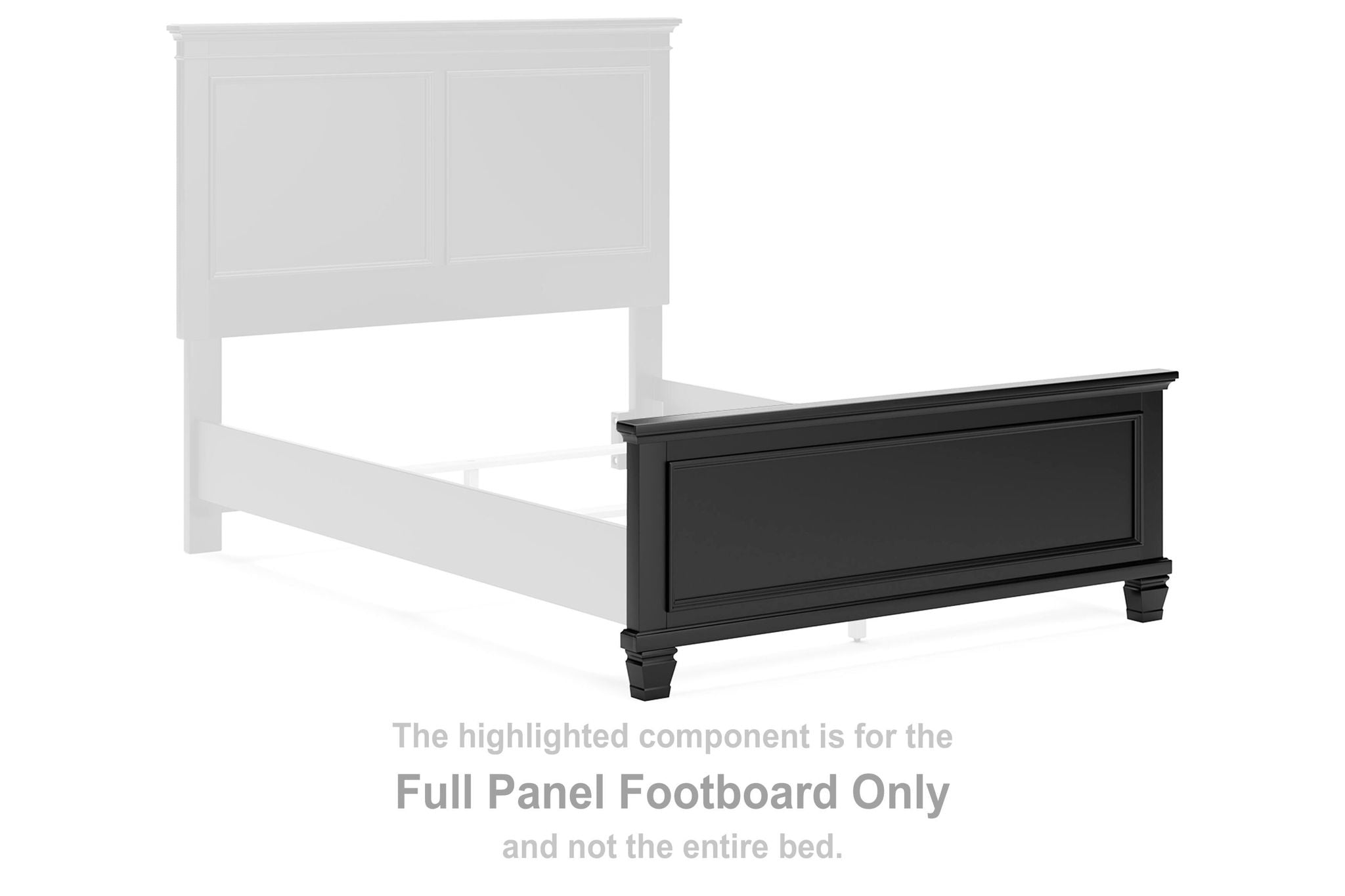 Black full panel footboard with drawer front and turned feet