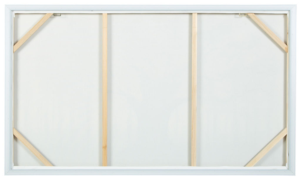 Unfinished-style frame for wall art with pale backing and cross braces