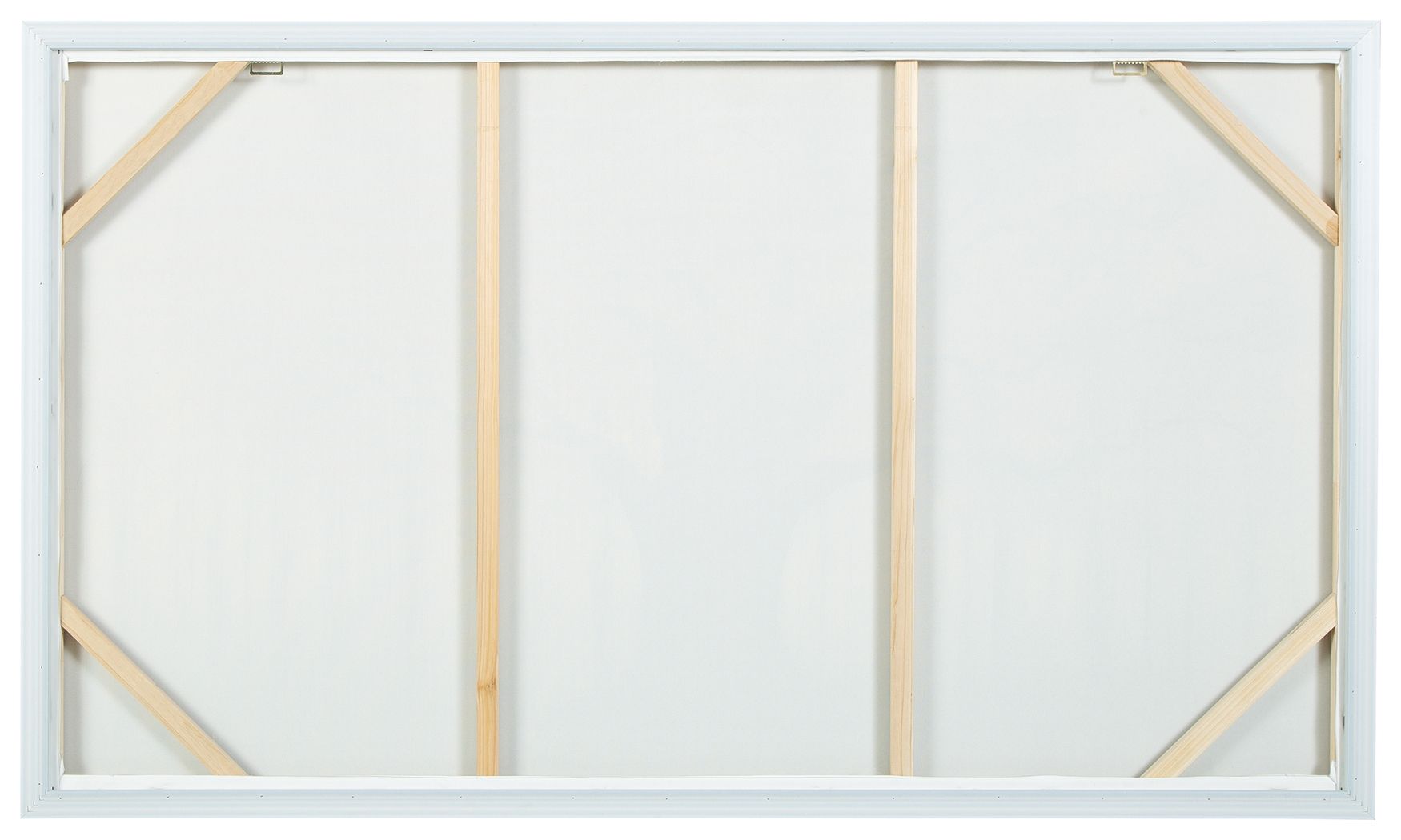 Unfinished-style frame for wall art with pale backing and cross braces