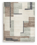 Beige & gray abstract pattern washable area rug, flat square view